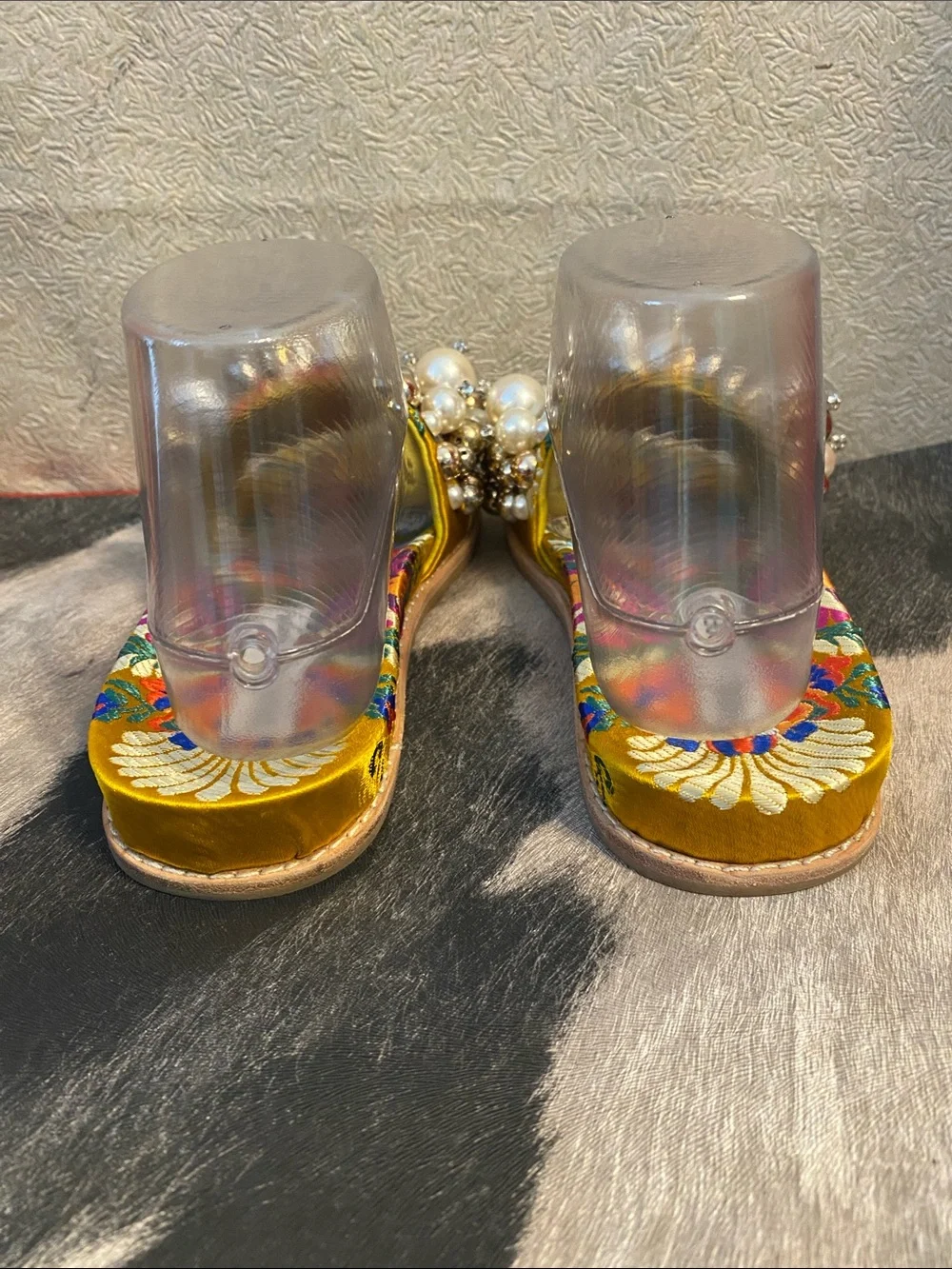 Steve Madden Gold Embellished Pearl Slide Mules